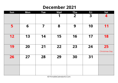 december 2021 editable calendar with large font size