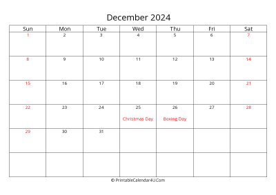december 2024 calendar printable with uk bank holidays