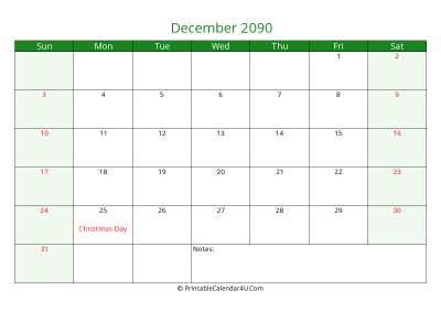 editable calendar december 2090 with us holidays