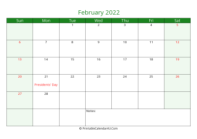 editable calendar february 2022 with us holidays