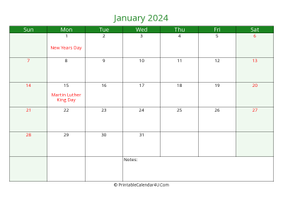 editable calendar january 2024 with us holidays