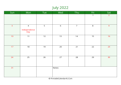 editable calendar july 2022 with us holidays
