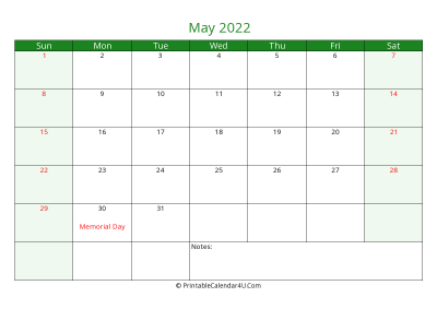 May 2022 Calendar With Holidays May 2022 Calendar Templates