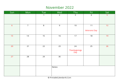 editable calendar november 2022 with us holidays
