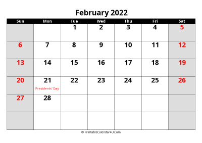 february 2022 editable calendar with large font size