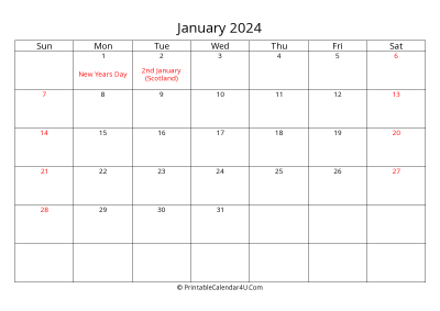 january 2024 calendar printable with uk bank holidays