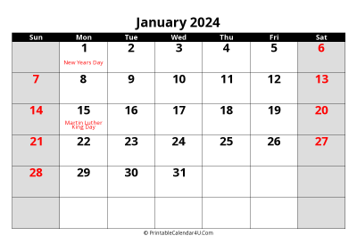 january 2024 editable calendar with large font size