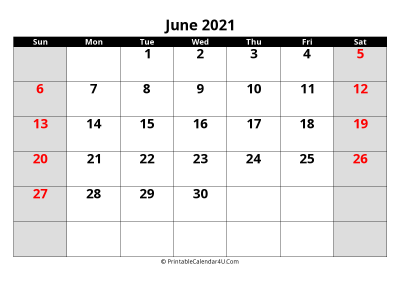 june 2021 editable calendar with large font size