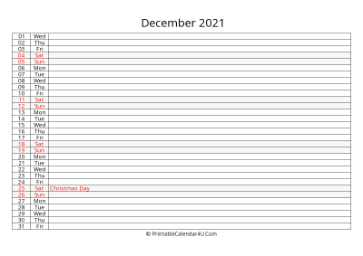 lined calendar december 2021