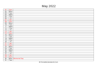 lined calendar may 2022