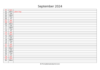 lined calendar september 2024
