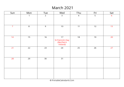 march 2021 calendar printable with uk bank holidays