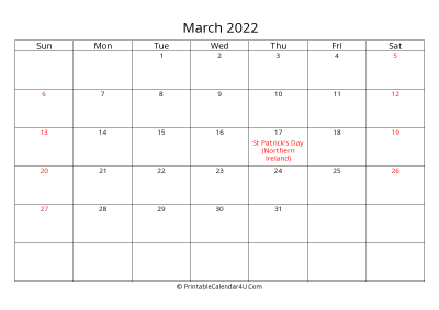 march 2022 calendar printable with uk bank holidays