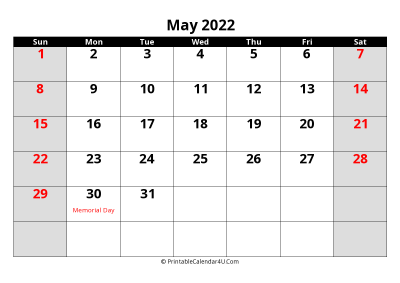 may 2022 editable calendar with large font size