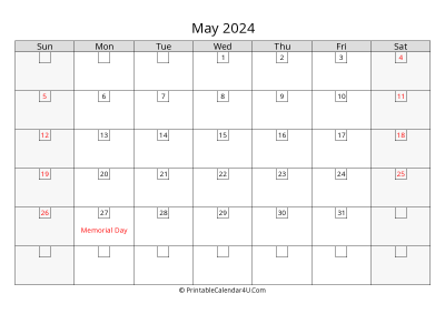 may 2024 calendar with days in box