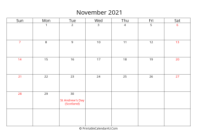 november 2021 calendar printable with uk bank holidays
