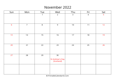 november 2022 calendar printable with uk bank holidays