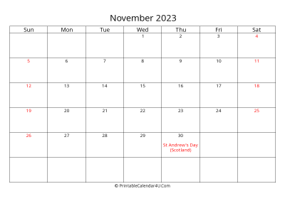 november 2023 calendar printable with uk bank holidays