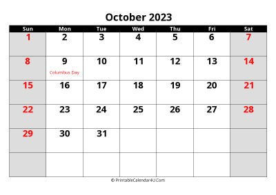 october 2023 editable calendar with large font size