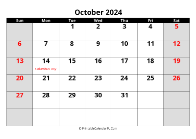 october 2024 editable calendar with large font size