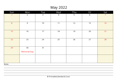 Editable Calendar May 2022 May 2022 Calendar Templates