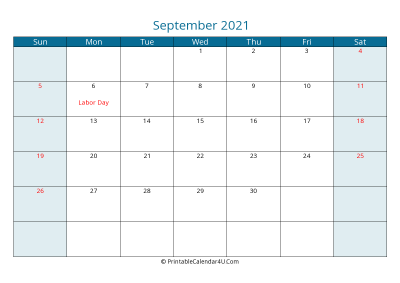 september 2021 calendar printable with us holidays, sunday start, landscape, letter paper size