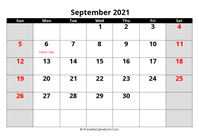 september 2021 editable calendar with large font size