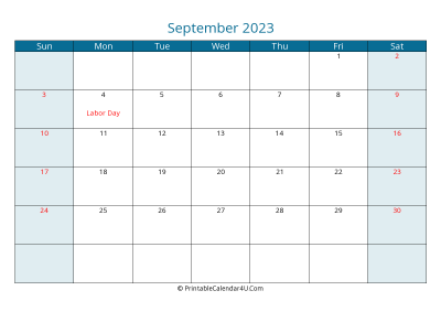 september 2023 calendar printable with us holidays, sunday start, landscape, letter paper size