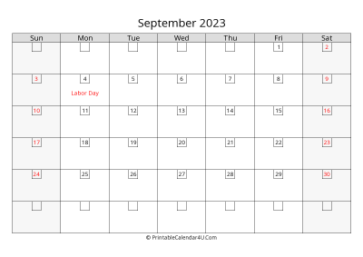september 2023 calendar with days in box