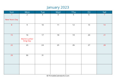 calendar january 2023 week starts on sunday