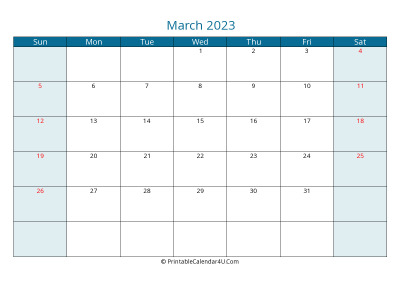 calendar march 2023 week starts on sunday