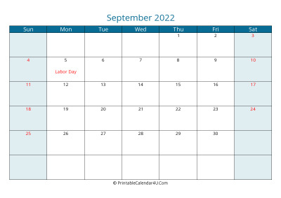 calendar september 2022 week starts on sunday