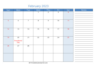 compact february 2023 calendar, week starts on sunday