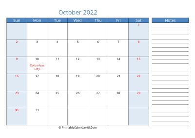 compact october 2022 calendar, week starts on sunday