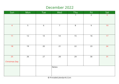december 2022 printable calendar with holidays, week starts on sunday
