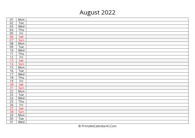 editable 2022 calendar for august, week starts on monday