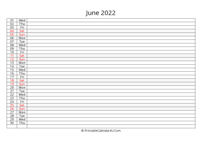 editable 2022 calendar for june, week starts on sunday