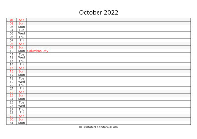 editable 2022 calendar for october, week starts on sunday