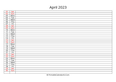 editable 2023 calendar for april, week starts on monday