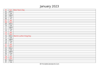 editable 2023 calendar for january, week starts on monday