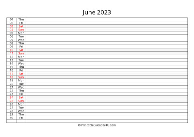editable 2023 calendar for june, week starts on monday