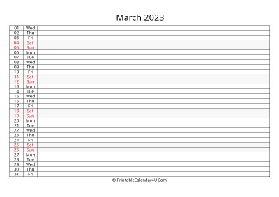 editable 2023 calendar for march, week starts on sunday