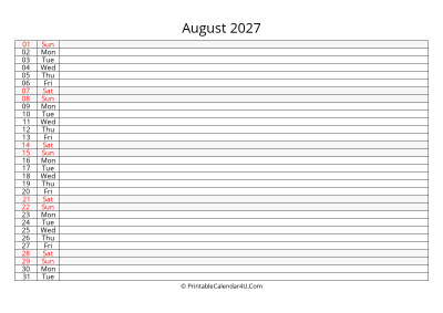 editable 2027 calendar for august, week starts on monday