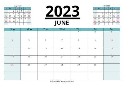 june 2023 calendar with prev and next month, week starts on sunday