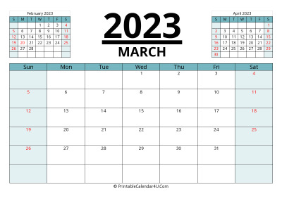 march 2023 calendar with prev and next month, week starts on sunday