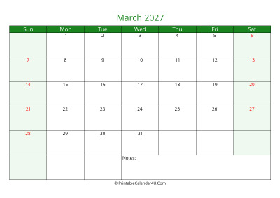 march 2027 printable calendar with holidays, week starts on sunday