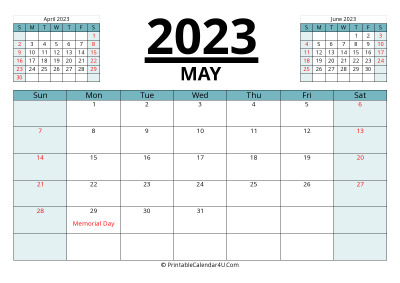 may 2023 calendar with prev and next month, week starts on sunday