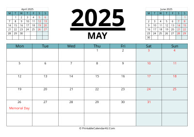2025 May Calendars | PrintableCalendar4U.Com