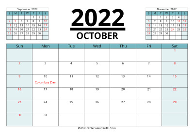 october 2022 calendar with prev and next month, week starts on sunday